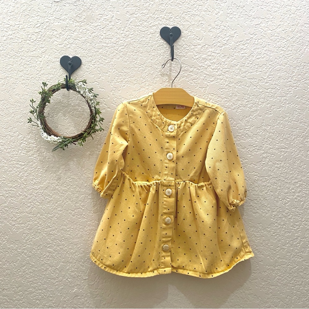 Zara Yellow Polka Dot Button-Up Dress ~ Size 9-12m